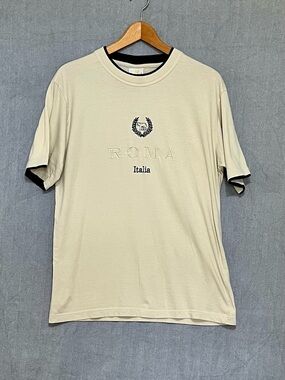 Sublima Roma Italia Beige And Black Embroidered T-Shirt Made in Italy